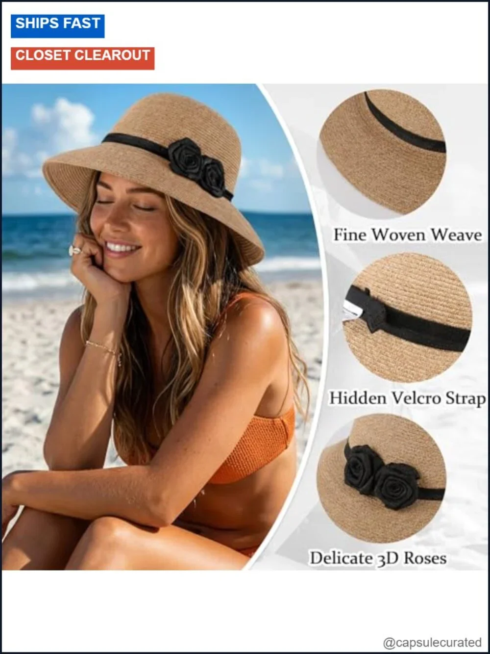 Elegant Straw Sun Hat with Handmade Crochet Flowers Wide Brim Fedora UPF
